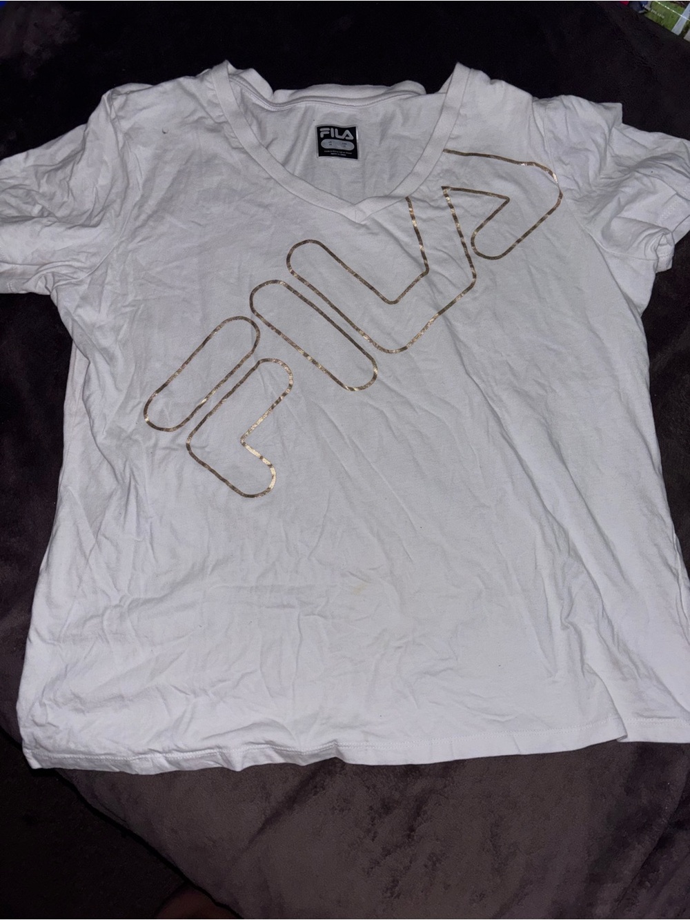 Fila White Short-Sleeve V-Neck Tee with Gold Logo